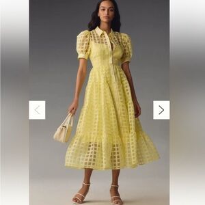 English Factory Anthropologie Organza Short-Sleeve Button-Front Midi Dress